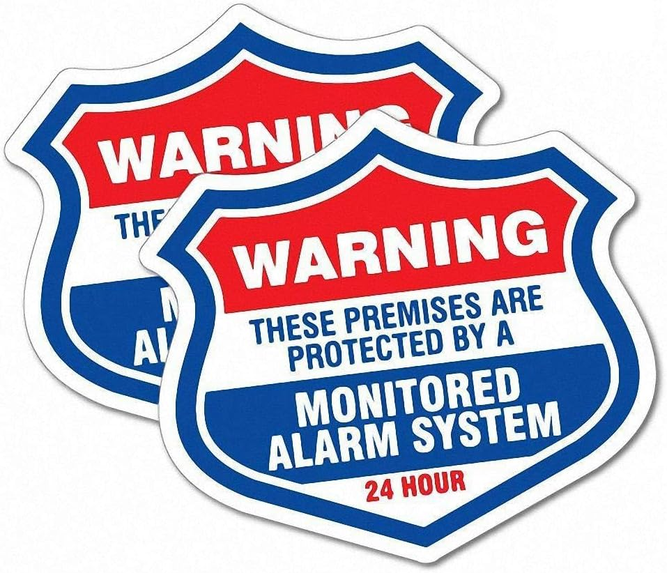 2 X Warning Protected Monitored Alarm Sticker