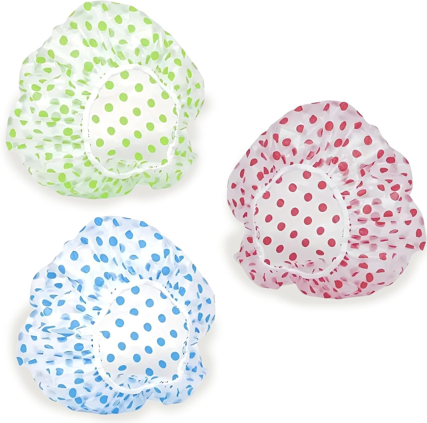 Rylaxzon 3Pcs Multi - Purpose Adjustable Polka Dot Shower Caps for Women, Kids and Baby Care - Waterproof Reusable for Bath, Face Care, Kitchen, Cleaning