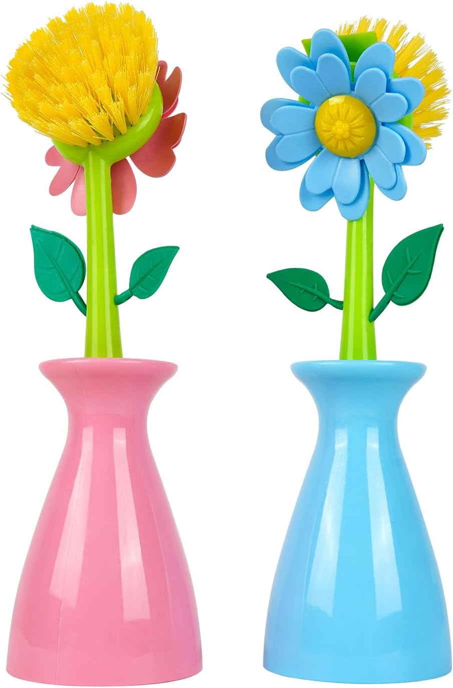 JANKOW Long Handle Flower Pot Brush, Florganic Dish Brush with Vase, Long Handle Dish Brush Kitchen, for Cleaning Pot Pan Sink Kitchen Supplies Decorative Vase (2 Pcs) (Purple/Pink)