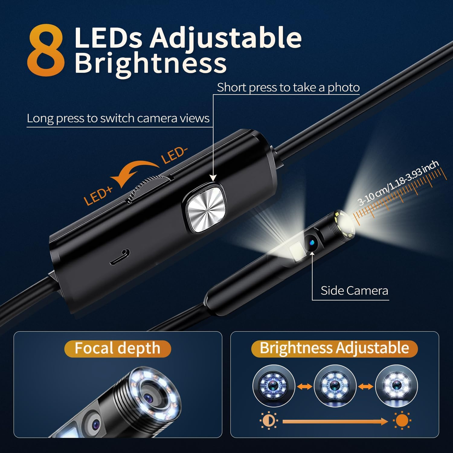 SBERAY Endoscope Inspection Camera, 1920P Dual Lens Borescope with Adjustable 8 LED Lights, 16.4FT/5M Semi-Rigid Cable, IP67 Waterproof Snake Camera for Automotive, HVAC, Sewer, Pipe Inspection image number 5