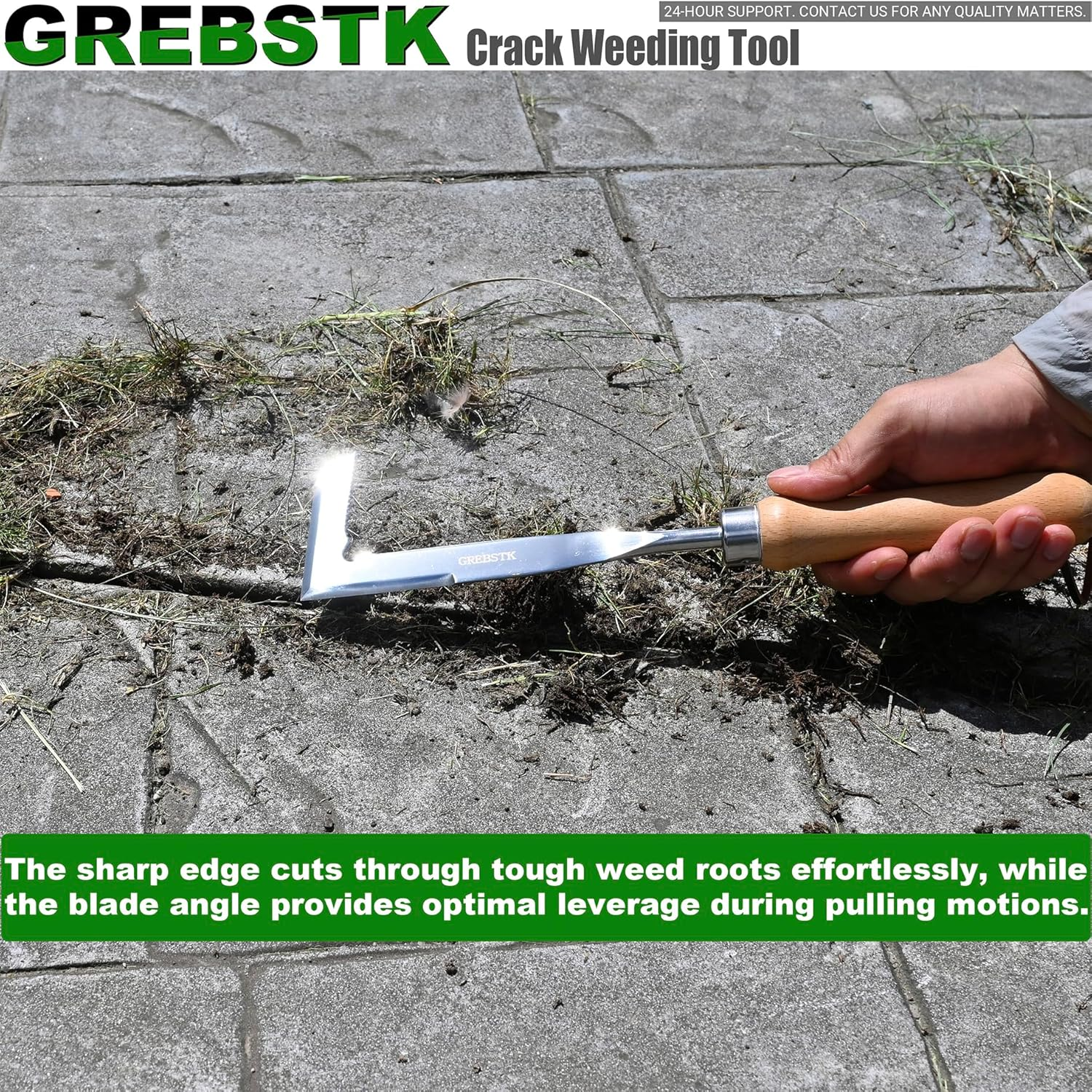 GREBSTK Crack Weeder Beech Handle Stainless Steel Lawn Yard Gardening Tool image number 2