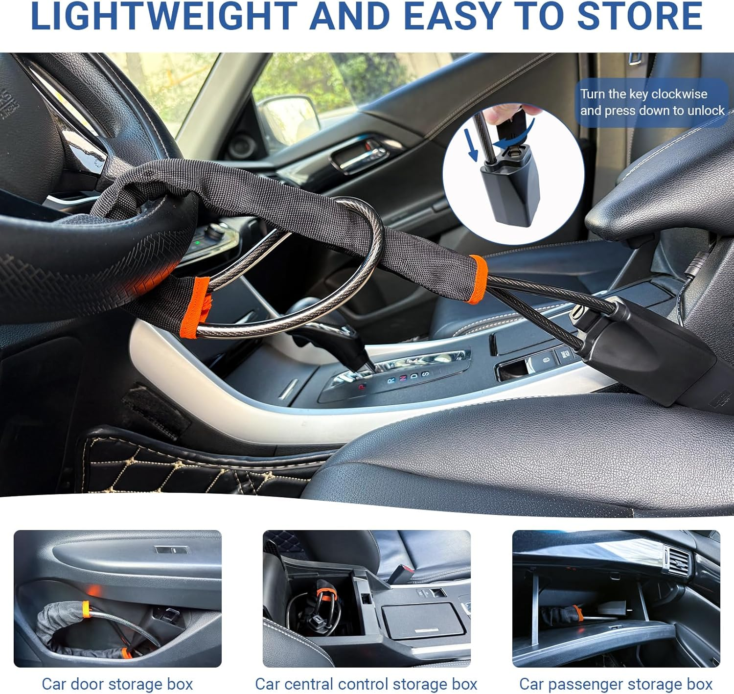 Car Steering Wheel Lock, Lightweight anti Theft Club Lock, 43Cm Universal Seat Belt Buckles Sturdy Lock with 3 Keys, Fit Most Vehicle Car SUV Truck Van (Black) image number 4