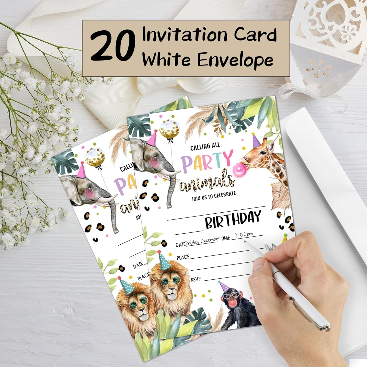 Calling All Party Animals Safari Style Fill-In Birthday Invites(4"X6"), Jungle Animals Birthday Invitations with Envelopes(20-Pack), Birthday Party Supplies for Boys & Girls, Teen, Kids-A01 - Fairy image number 7
