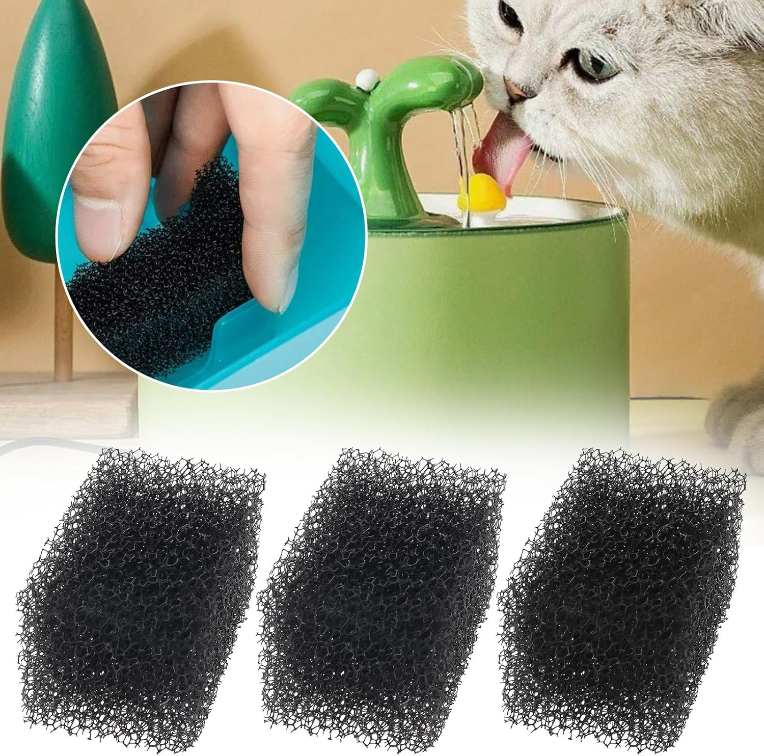 Be in Your Mind 20Pcs Cat Water Filter Sponge 3.8X2.5X2.3Cm Replacement Foam Filters for 92Oz/2.8L Pet Fountain Removes Impurities image number 1