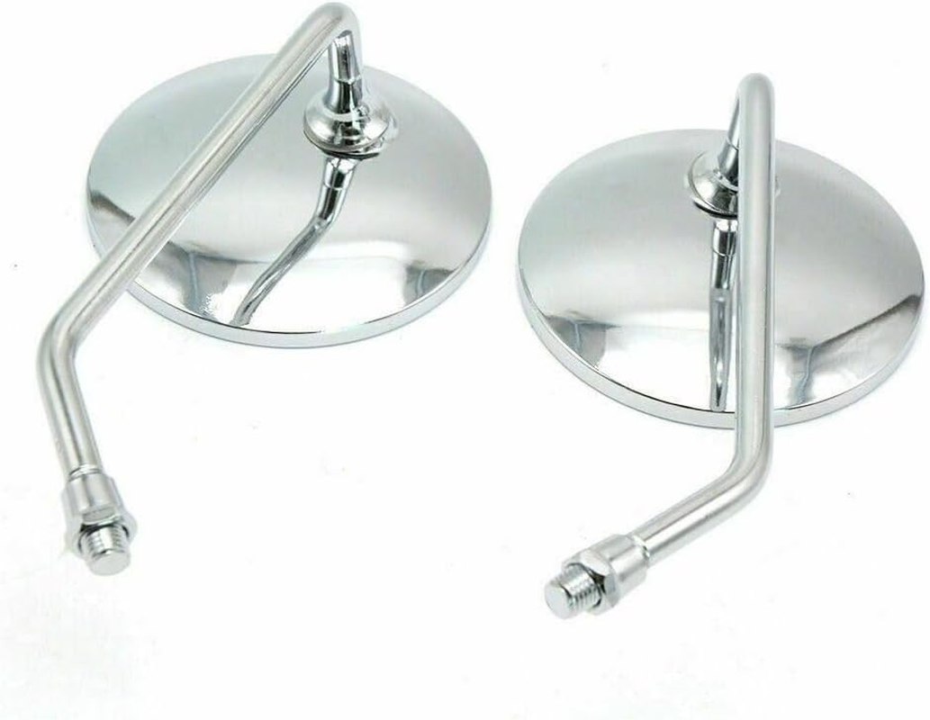 TDR Pair Motorcycle Rear View Vintage Silver round Mirrors Universal Fit 10Mm 8Mm Metal Housing Metal Stem Convex Glass Left Right Adaptors image number 1