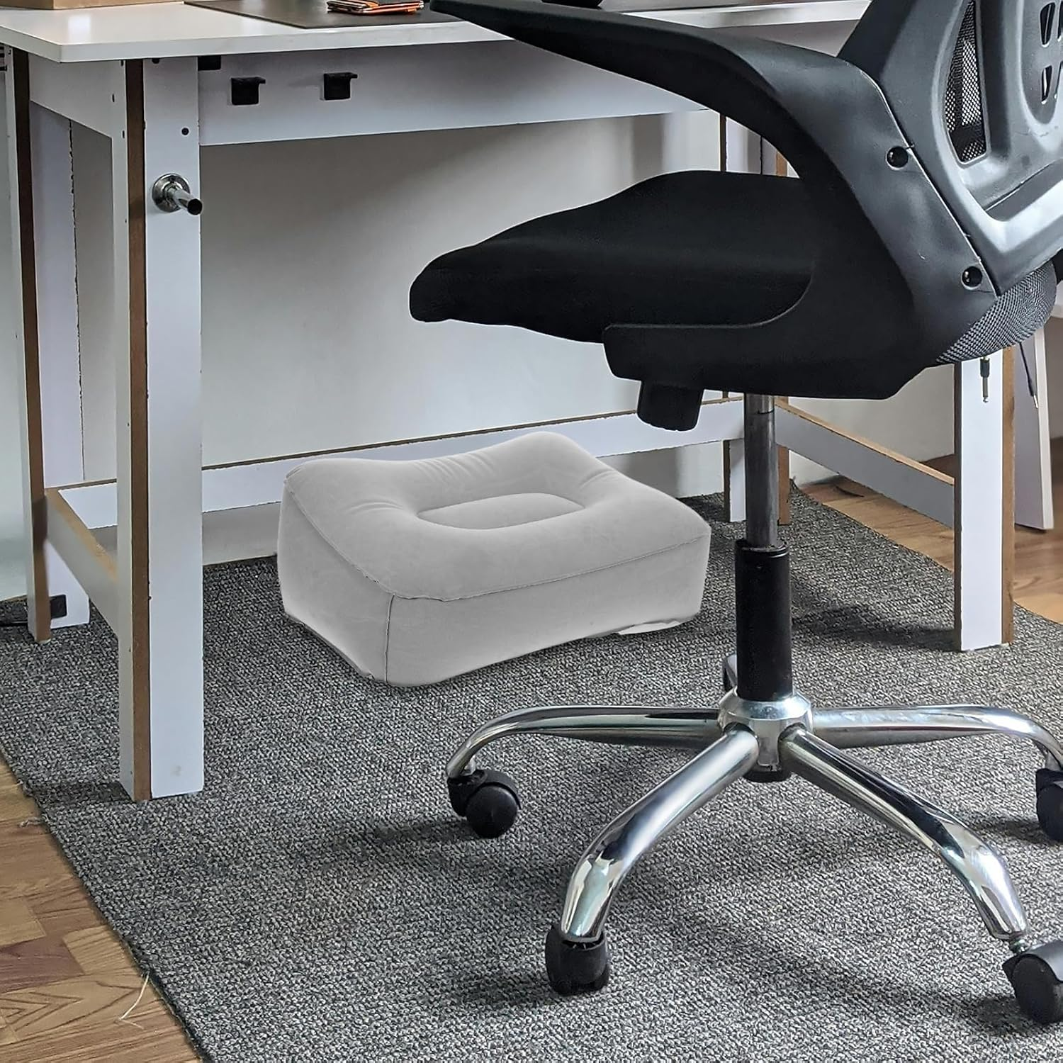 2Pcs Inflatable Travel Foot Rest Cushion Portable Pvc Flocking Footstool for Airplane, Car, Train, Office, and Home Relaxation