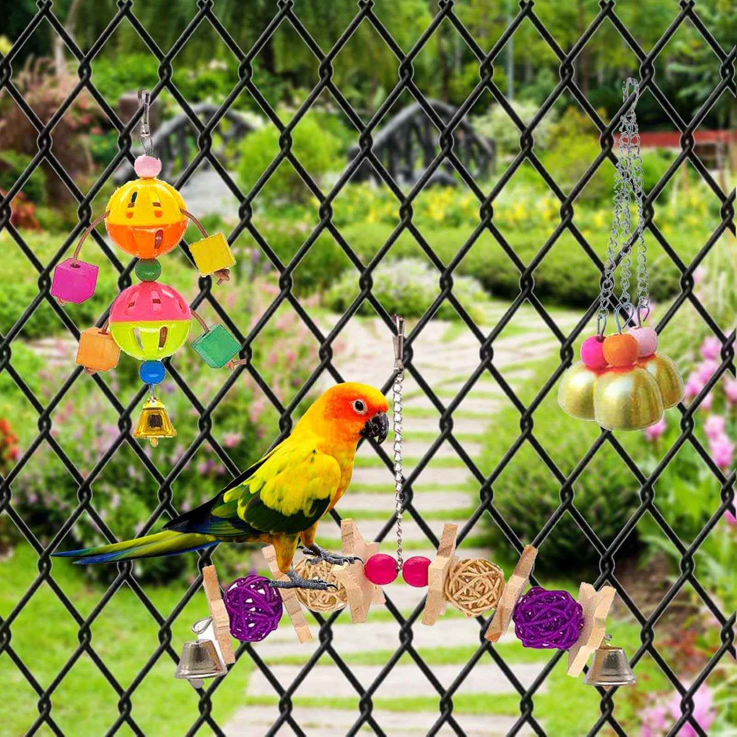 Parakeet Toys,15 Pcs Bird Toys,Bird Toys for Parrots,With Bird Swing,Birds Stand,Foraging Toy,Bird Cage Accessories for Parrots,Lovebirds,Cockatiel,Budgie