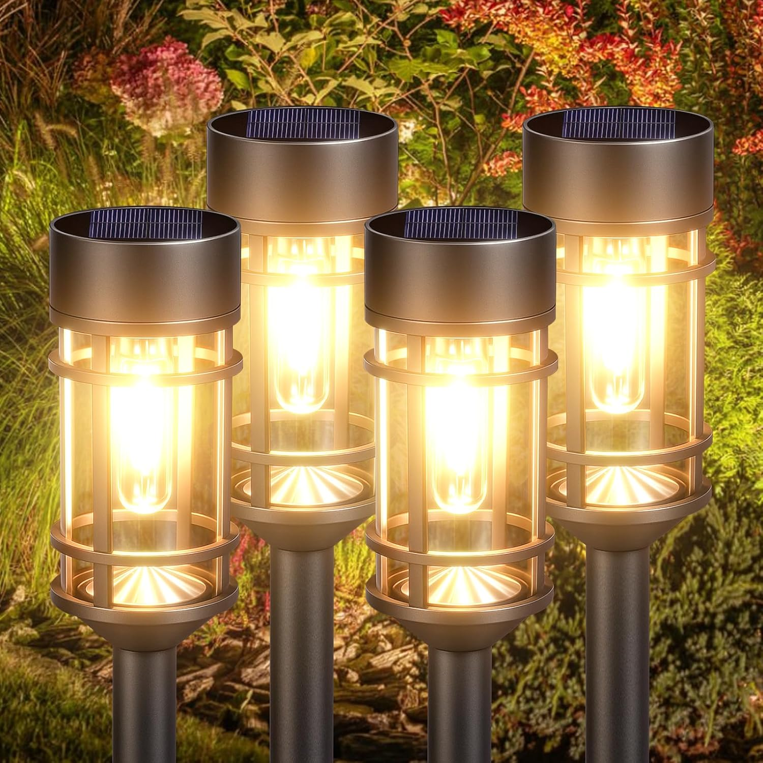Xmart Solar Outdoor Lights, Bright up to 10 Hrs Solar Lights for Outside, 4 Pack IP65 Waterproof Solar Garden Lights for Patio, Lawn, Yard and Landscape