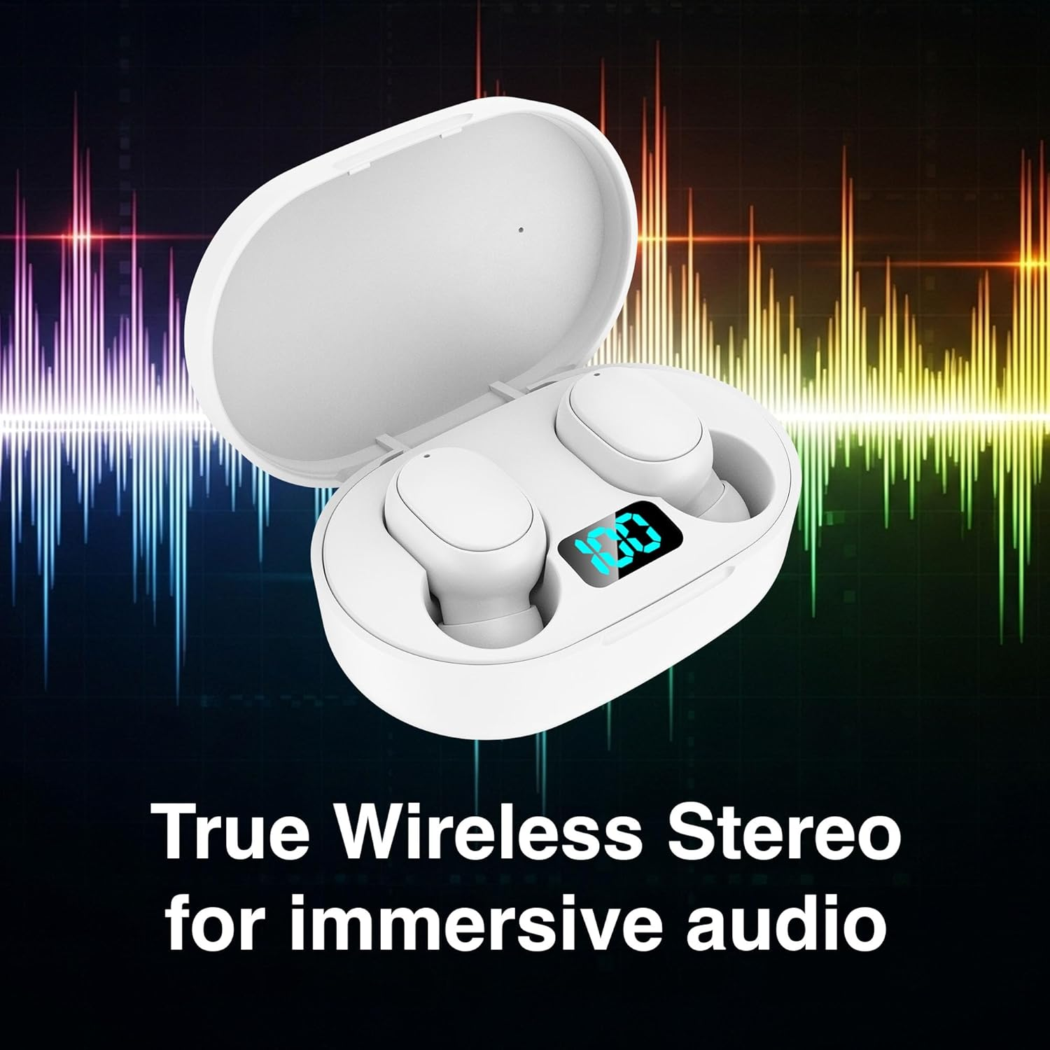 Laser True Wireless Earphones White with LED Battery Display Bluetooth 5.3 TWS Headphones USB-C Charging Case for Music Calls Travel Gym Work image number 5