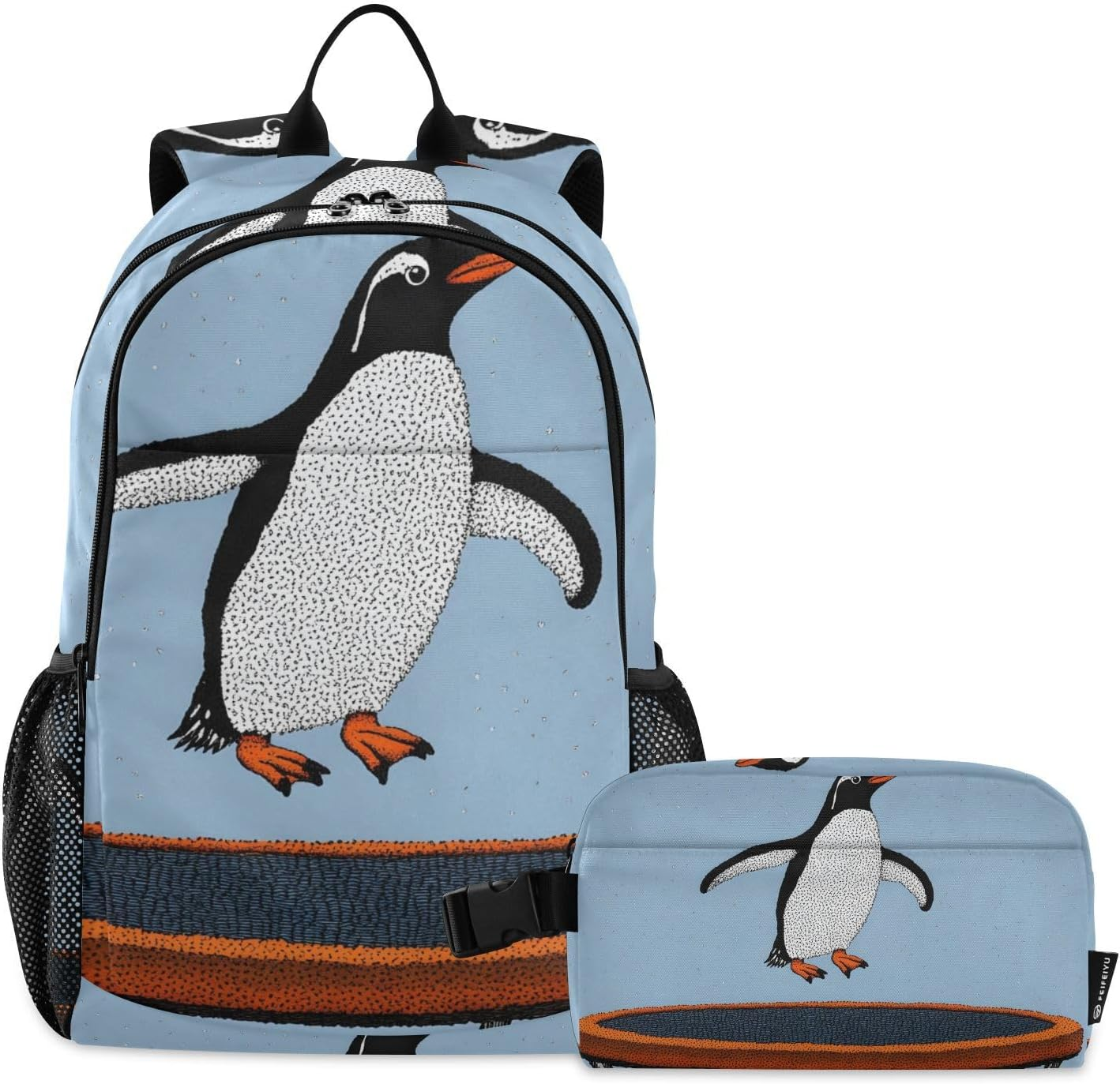 QGBYMX Backpack Penguin Jump Cute for School Girls Boys, Backpack for Women Men, Lightweight Bookbag with Lunch Box Travel Laptop Daypack 18.5&rdquo; X 11.8&rdquo;, Multi-Colored, One Size, Travel Backpacks image number 1