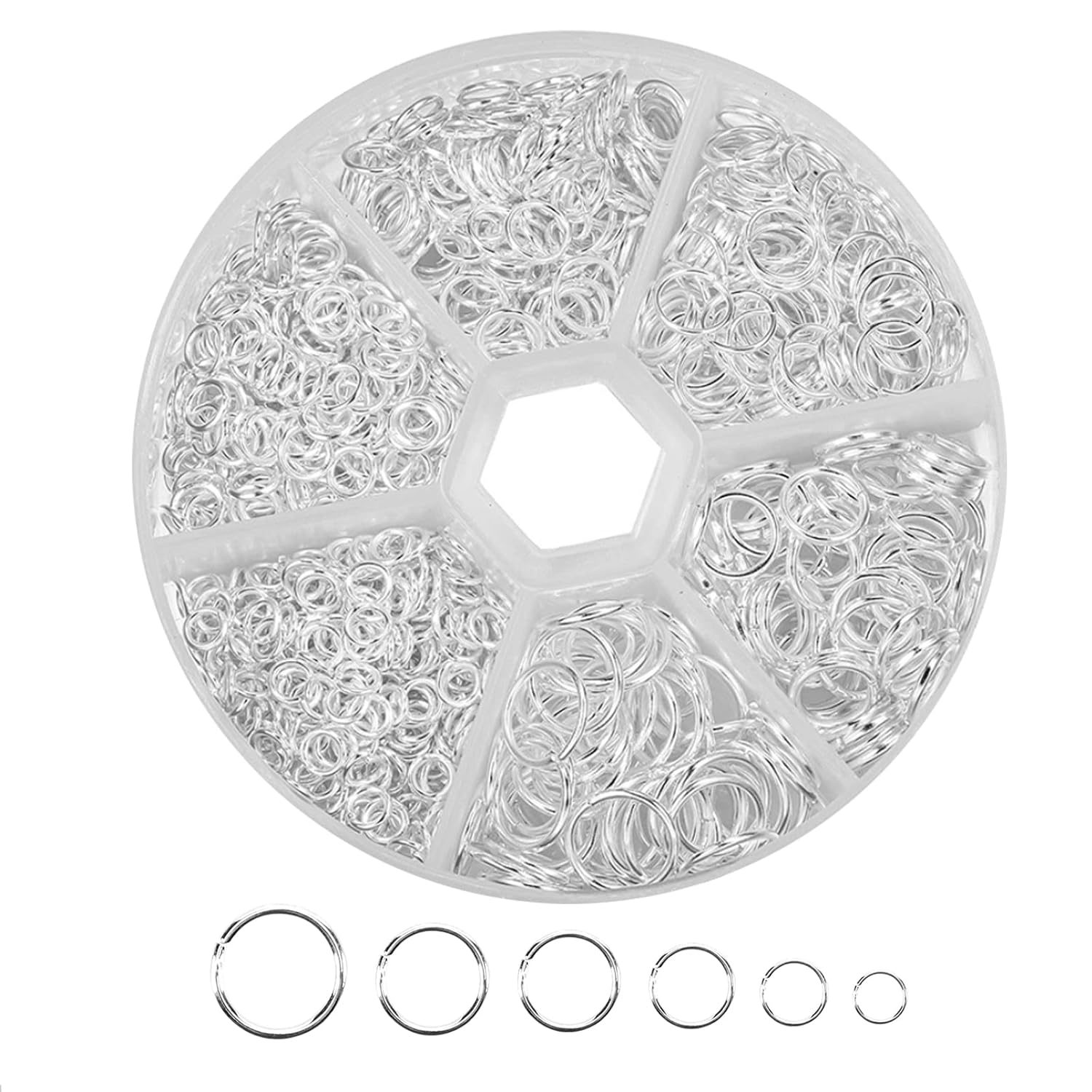 1000Pcs O Ring Connectors Metal Open Jump Rings Set Jump Rings for Jewelry Making Connectors (4Mm 5Mm 6Mm 7Mm 8Mm 10Mm)（Silver） - Green image number 2