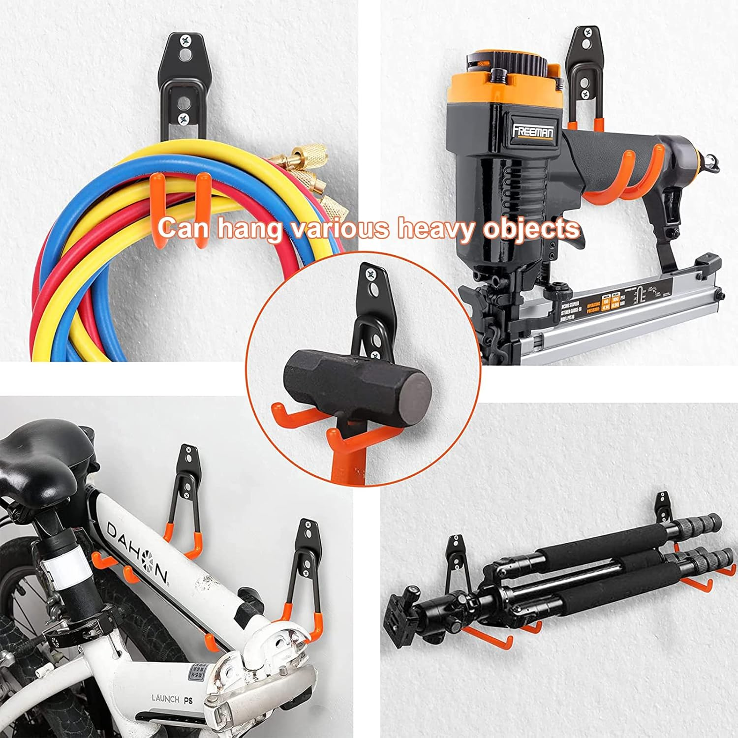 Sulishang 16 Pack Garage Hooks Heavy Duty, Utility Steel Garage Storage Hooks, Wall Mount Tool Organizer with Anti-Slip Coating for Garden Tools, Ladders, Bulky Items and More Equipment (Orange) image number 3