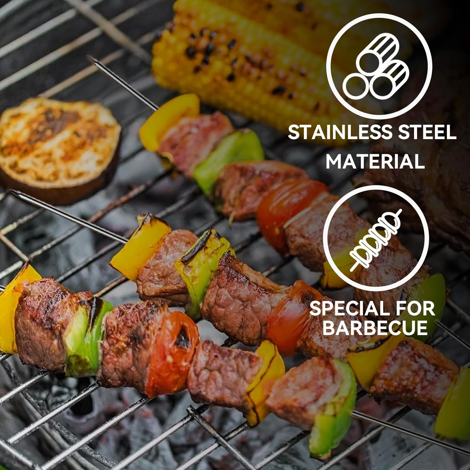 20 PCS BBQ Metal Skewers Stainless Steel, 7.87"/20Cm Food-Grade Metal Kebab Skewers for Kebabs, Grilling, Oven, and BBQ - Durable & Reusable image number 5