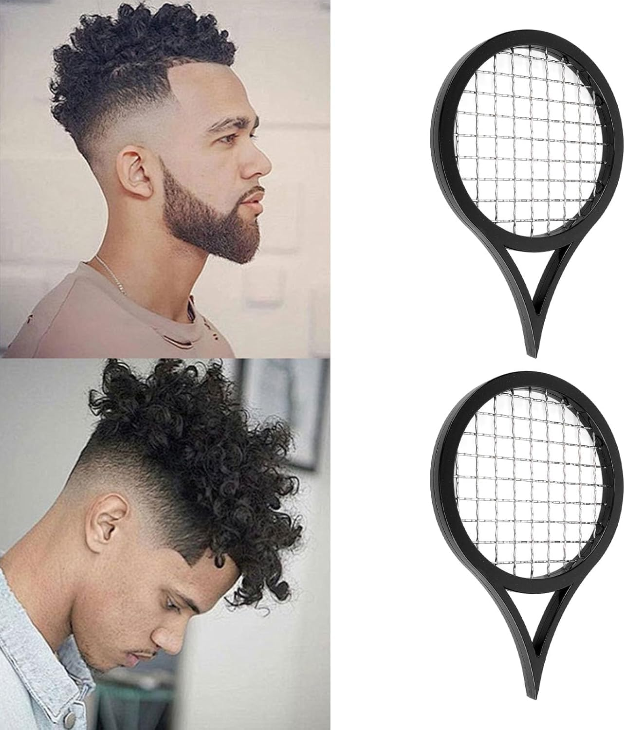 Tennis Racket Style Hair Twisting Comb, 2Pcs Black Tennis Racket Style Hair Twisting Tool, Plastic Women'S Curly Hairs Twist It up Combs image number 1