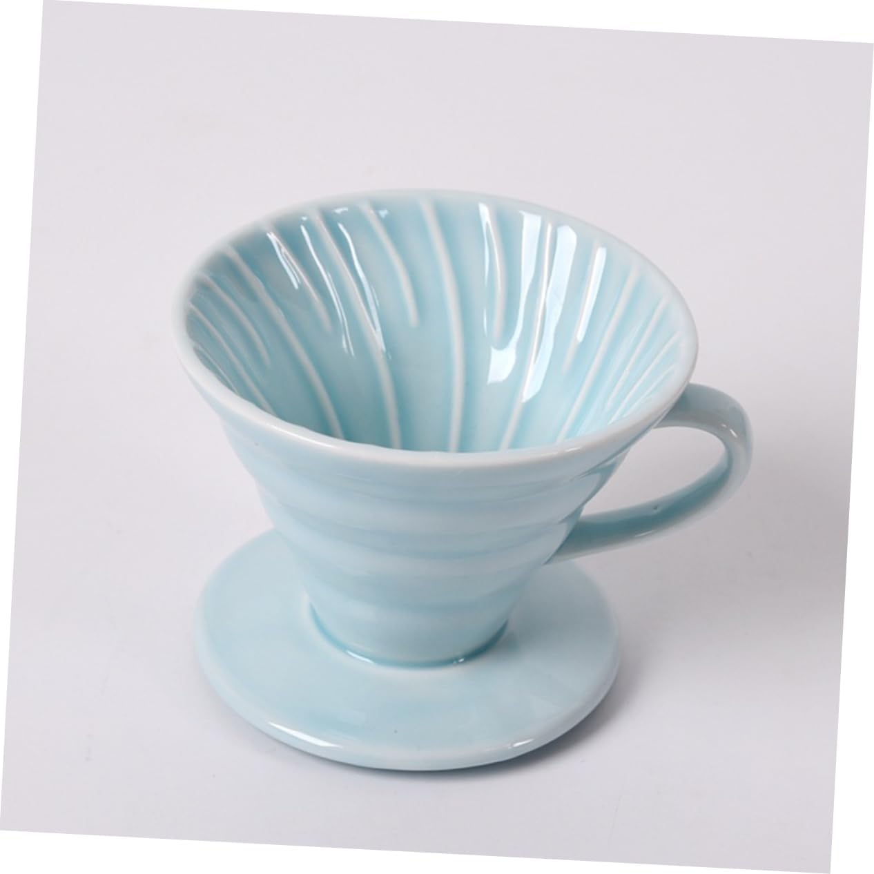 KOMBIUDA Ceramic Coffee Dripper Cone Filter Cup Spiral Groove Sky Blue 1-4 Cup Capacity Handmade Coffee Strainer Suitable for Home and Office Brewing image number 3