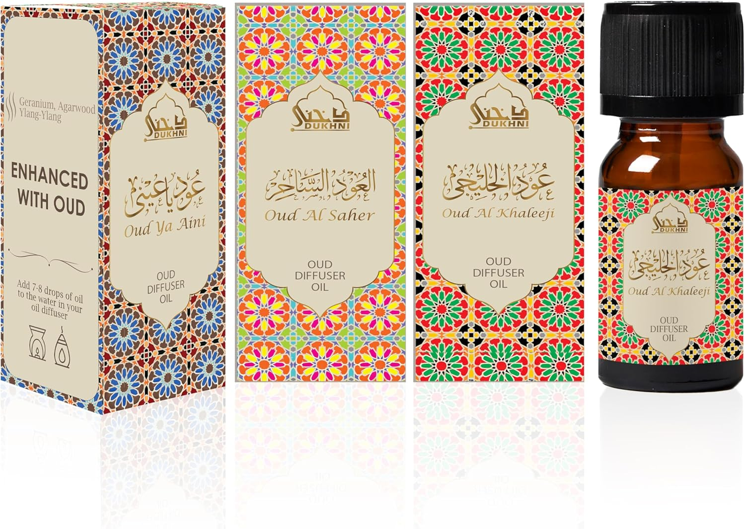 Arabian Diffuser Oil Set, Oud Essential Oils by Dukhni | 3 X 10Ml Arabic Oil Set for Diffuser, Humidifier, Electric Burner | 100% Pure Halal, Islamic Oudh Oils | for Aromatherapy, Relaxation