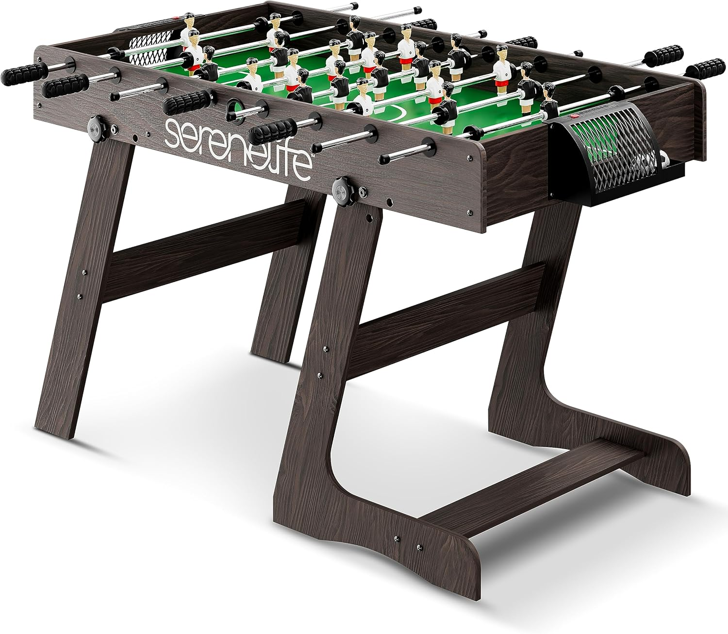 Serenelife Folding Foosball Table, 4&rsquo; X 2&rsquo; Full Competition Size Foldable Space Saving Table Soccer for Home, Arcade Game Room, Family Game Night, Perfect for Kids & Adults, Black image number 1