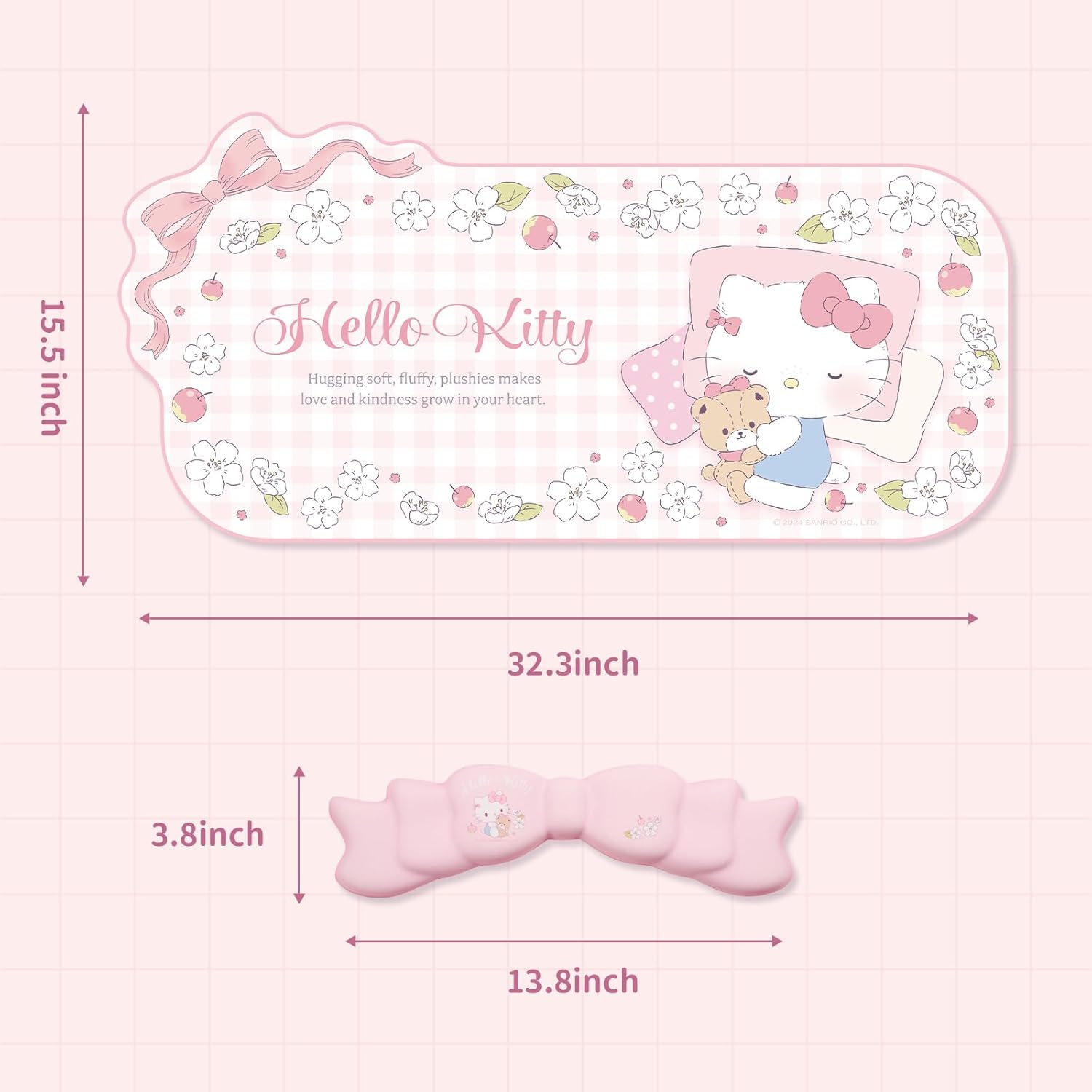 Kuitmor Kawaii Anime Mouse Pad Wrist Rest Support Set - Non-Slip Desk Mat and Memory Foam Bowknot Wrist Rest for Keyboard and Mouse,Perfect for Gaming or Home Office Work - Hello Cat image number 4