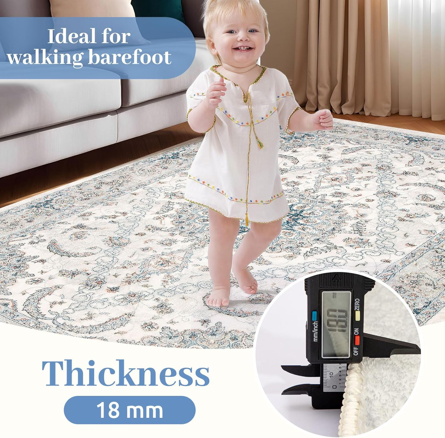 Leesentec Vintage Area Rugs for Living Room Soft Non-Slip Persian Rug Retro Floral Accent Carpet Extra Large Rugs for Bedroom/Dining/Office/Nursery Boho Home Decor (Blue/Grey/Beige，200 X 300Cm) image number 6