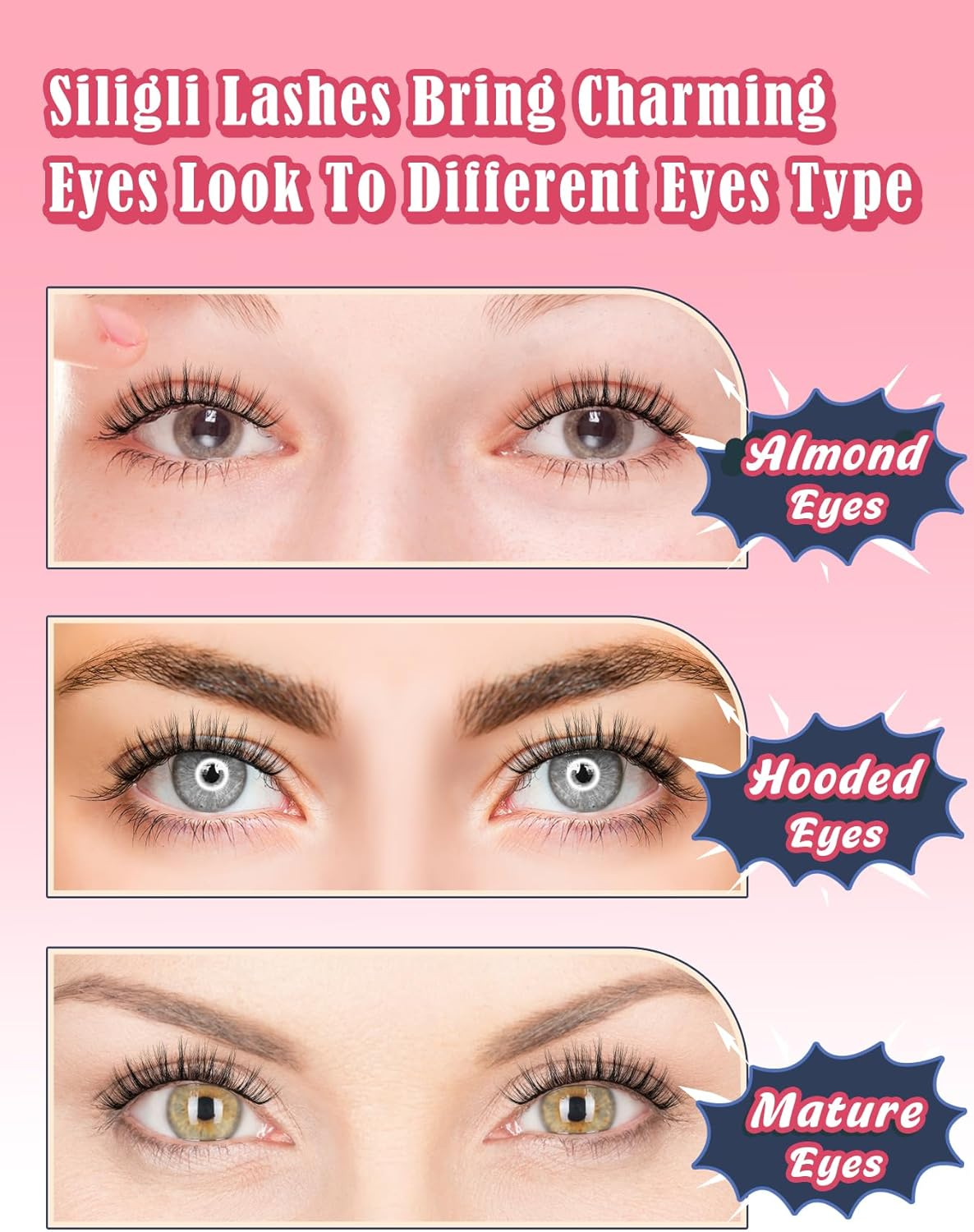 Eyelashes, Cat Eye Lashes, 15 Mm False Eyelashes, 3D Volume Fake Lashes, Natural Eyelashes, Thin Band, Wispy Eyelashes, Eyelash Extensions, C Curl Eyelashes, Siligli False Lashes Pack, 7 Pairs image number 3