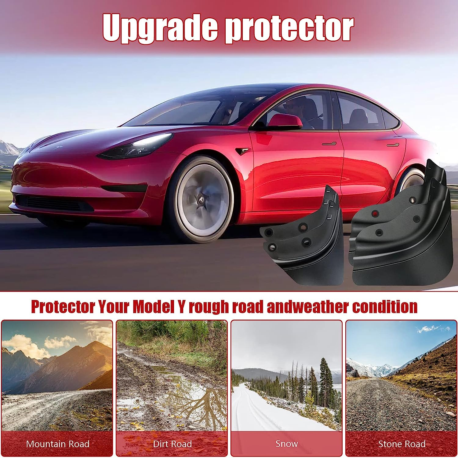 Mud Flaps for Tesla Model Y, Mud Flaps Splash Guards Tire Protector for 2020-2024 Tesla Model Y, Mudguard No Drilling Required Mudflaps Accessories image number 6