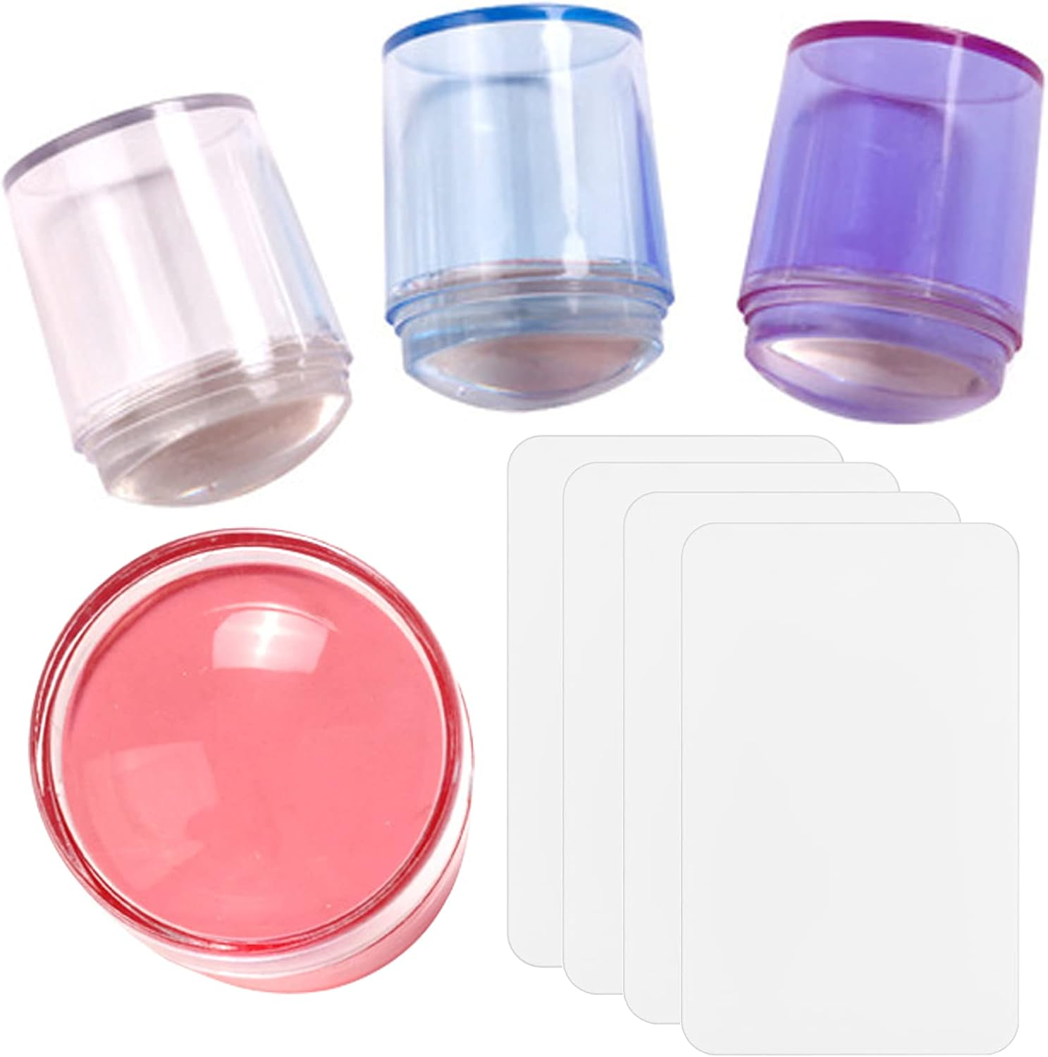 4 PCS Nail Art Stamper Kit, EBANKU Clear Blue Pink Purple Silicone Nail Art Stamping with Cap Transparent Soft Nail Art Jelly Stamper for Manicure Tools (4 Colors) image number 2