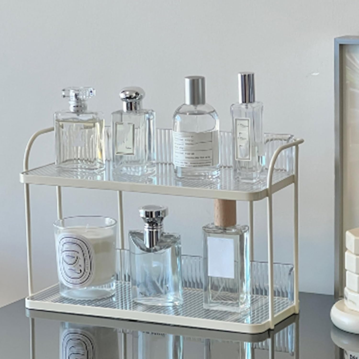 Makeup Organizer, Transparent Double Layer Storage Rack Desktop Cosmetic Storage Rack Organizer Skin Care Perfume Stand Makeup Storage Holder for Bedroom