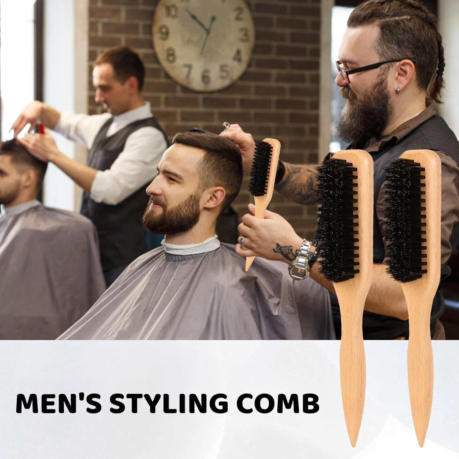 Wooden Rat Tail Pointed Handle Wax Stick Teasing Hair Brush, 2Pcs Soft Boar Bristle Styling Edge Control Brush for Sleek Hair, Slick Back Hair Brush for Smoothing Ponytail image number 4