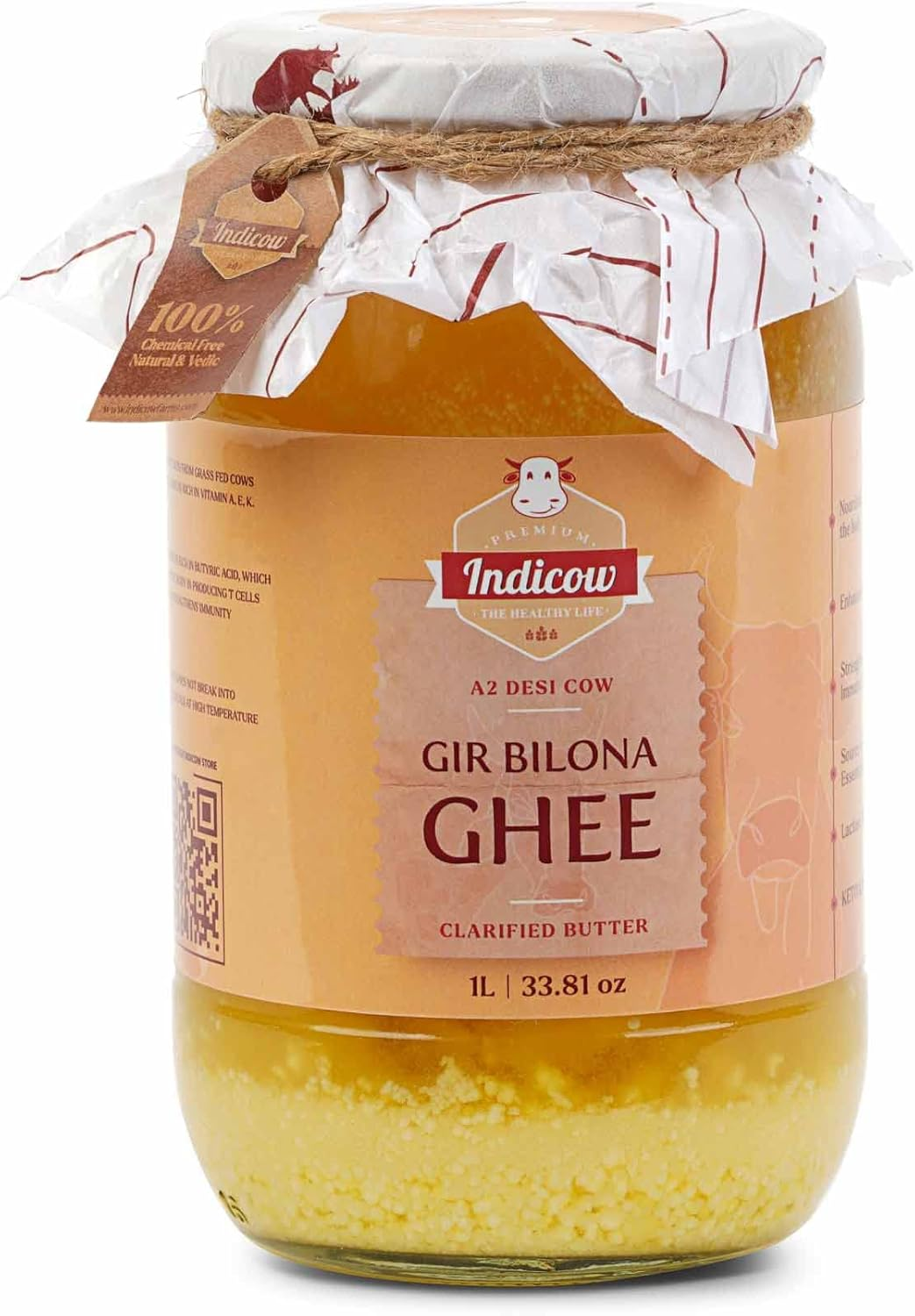 Indicow Organic Dairy Foods Pure Authentic A2 Ghee (1000Ml(1Ltr), Sahiwal)