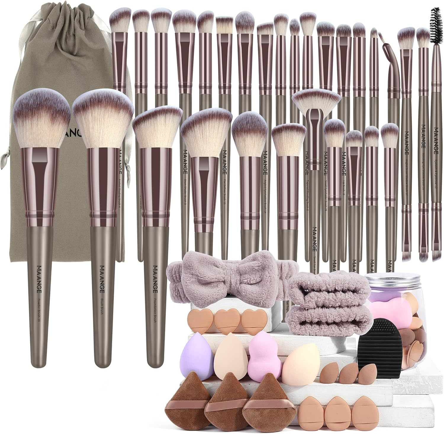 MAANGE Makeup Brush Set, 51 Pcs Makeup Tool Set Premium Synthetic Foundation Powder Makeup Brushes (Pink)