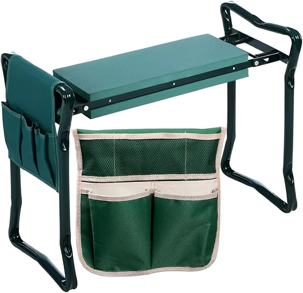 Garden Kneeler Seat, Upgraded Portable Foldable Kneeler Tool for Kneeling Sitting Heavy-Duty Garden Bench W/Large 2 Pouch, Outdoor Sturdy Steel Frame Gardening Supplies Pad for Courtyard Farm image number 5