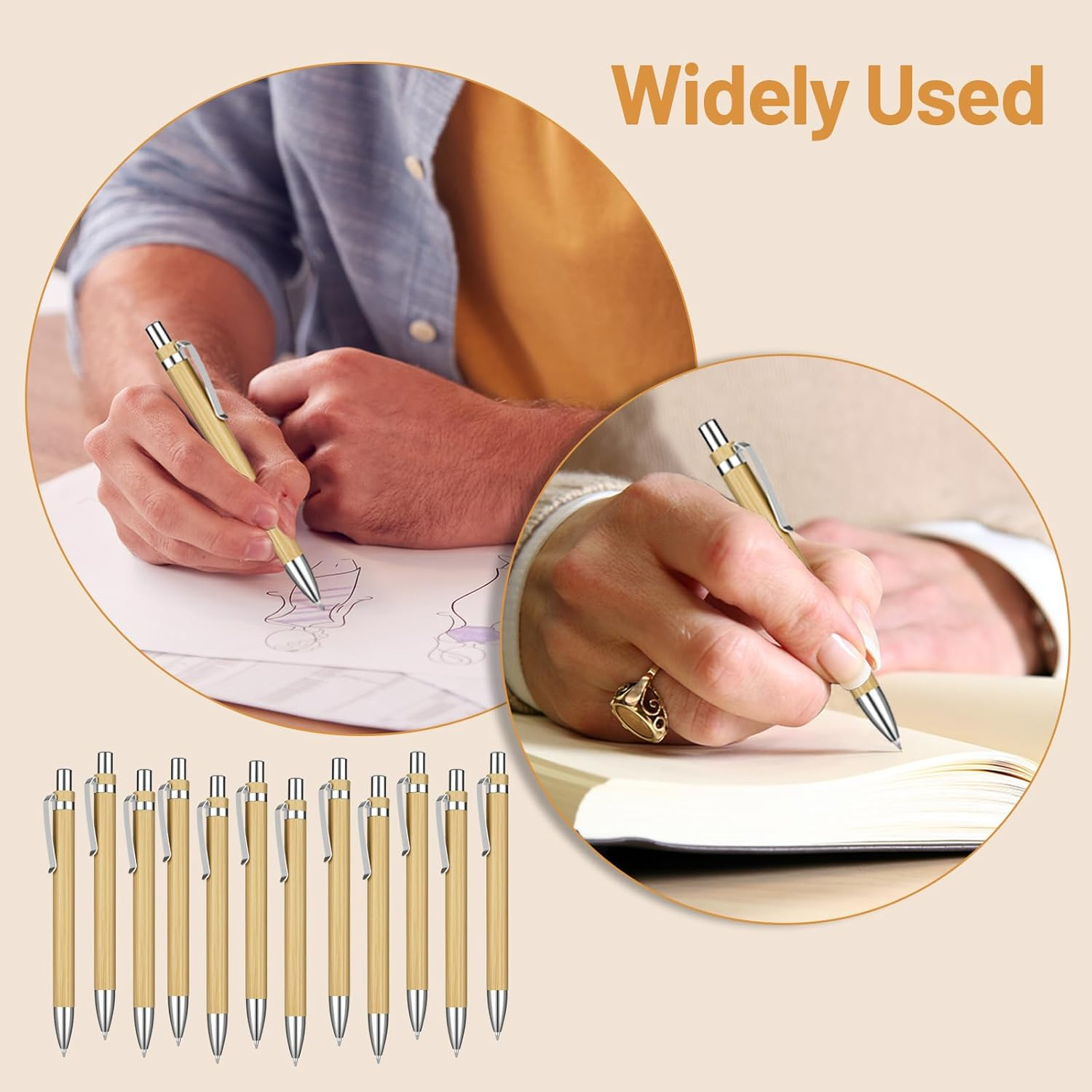 12 Pcs Bamboo Retractable Ballpoint Pens Black Ink 1Mm Pen with Clip, Wooden Retractable Ballpoint Pen, Wood Bamboo Pens for Men Women Employee Writing Signature Journaling Home Office School image number 5