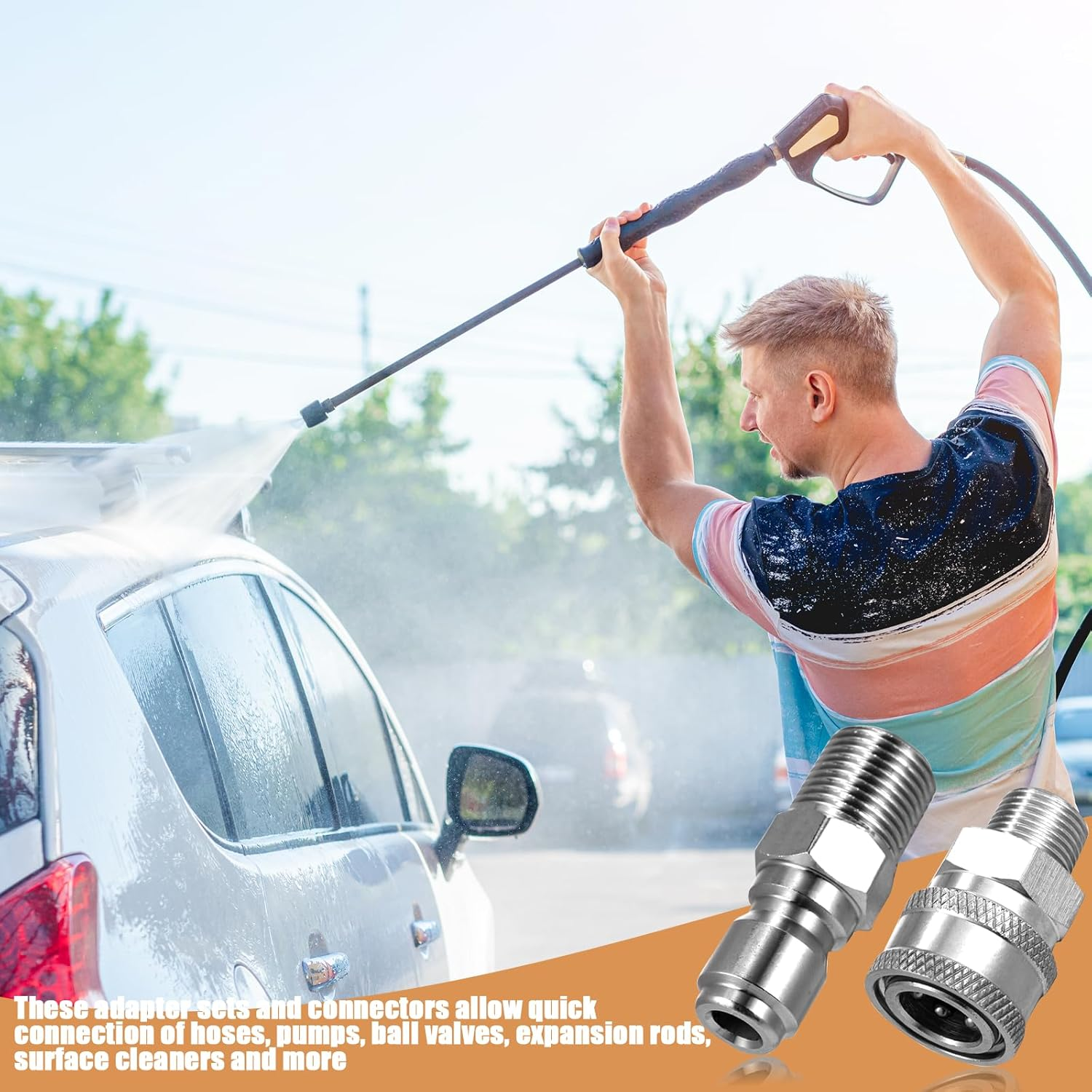 4 Sets NPT 3/8 Inch Pressure Washer Coupler Quick Connect Plug Stainless Steel Male and Female Quick Connect Fittings Pressure Washer Adapter Set (Internal Thread, External Thread) image number 5