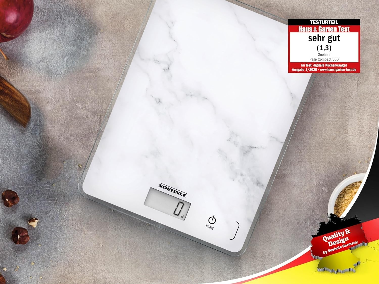 Soehnle Page Compact Marble Kitchen Scale &ndash; Digital Kitchen Scales with 5Kg Capacity and 1G Precision, Slim Food Weighing Scale with LCD Display, Tare Function and Smart Digital Scale Design image number 6