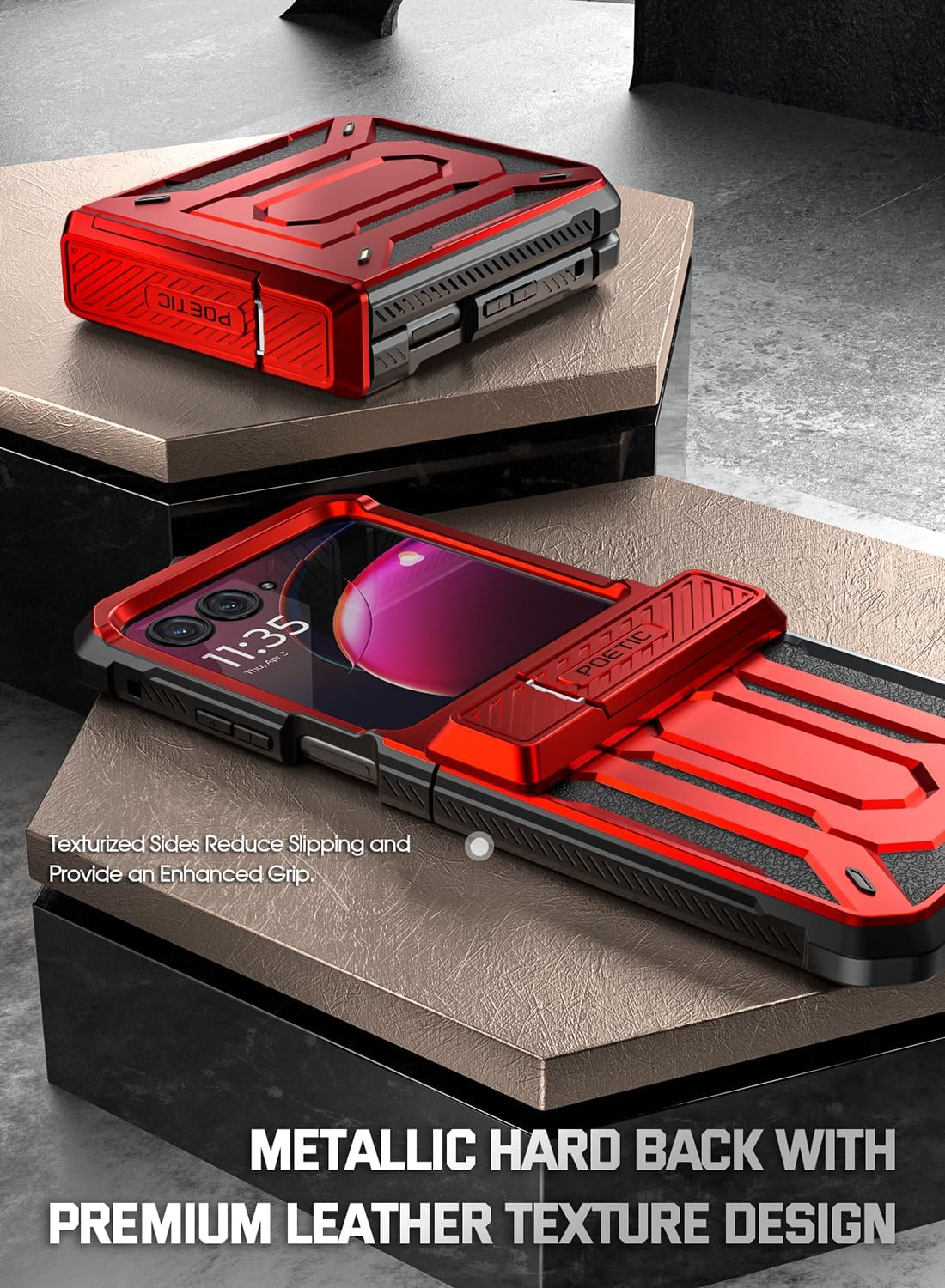 Poetic Spartan Case for Motorola Moto Razr + plus 2023,[Kickstand][Hinge Protection][20Ft Mil-Grade Drop Tested], Full-Body Rugged Shockproof Protective Cover with Kickstand, Metallic Red image number 4