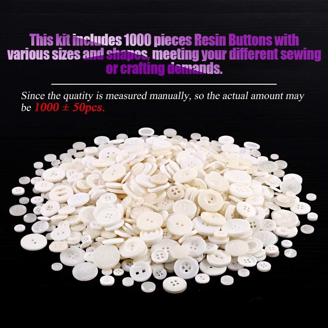 (White) - Swpeet 1000Pcs Christmas White Craft Buttons, 2 and 4 Holes White round Craft Resin Sewing Buttons Suitable for Christmas Sewing Decorations, Art & Crafts Projects DIY Decoration - White