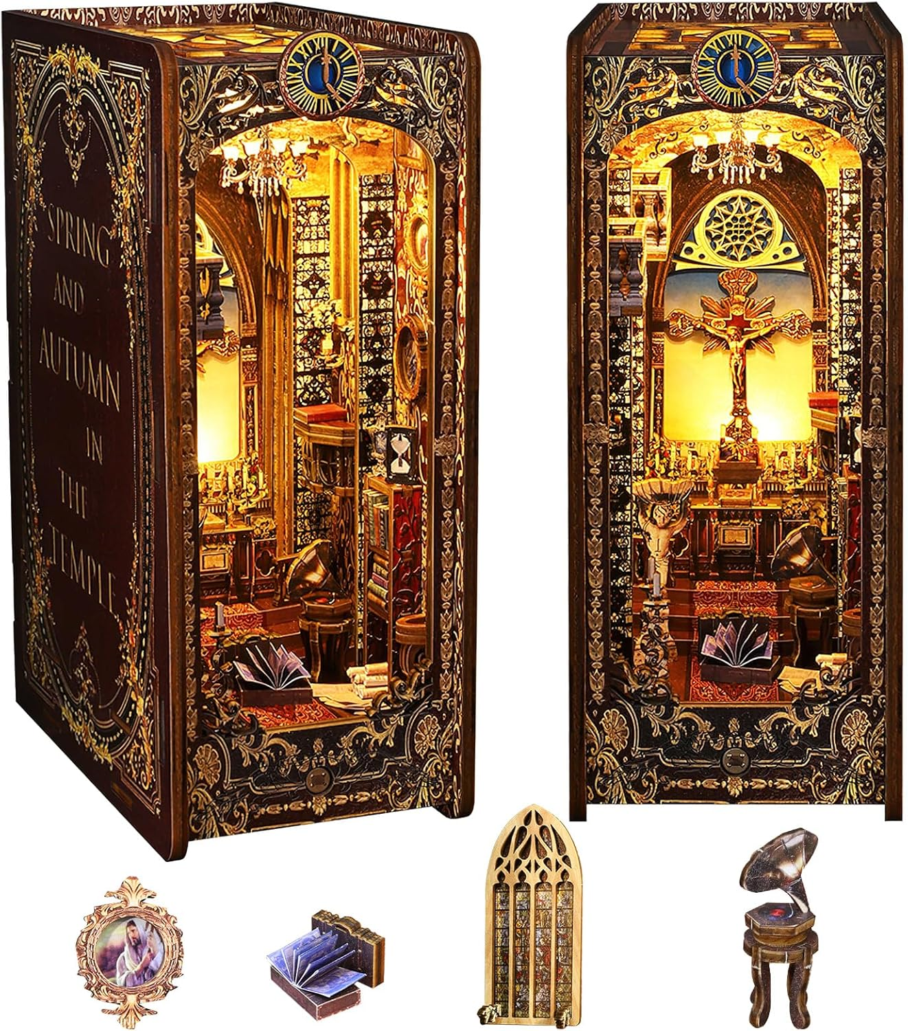 Spobot DIY Book Nook Kit Dollhouse Magic Booknook Bookshelf Insert Decor 3D Wooden Puzzle Bookend Miniature Kit with Sensor Light Creative Craft/Home Decoration for Adult (Interstellar Exploration) image number 5