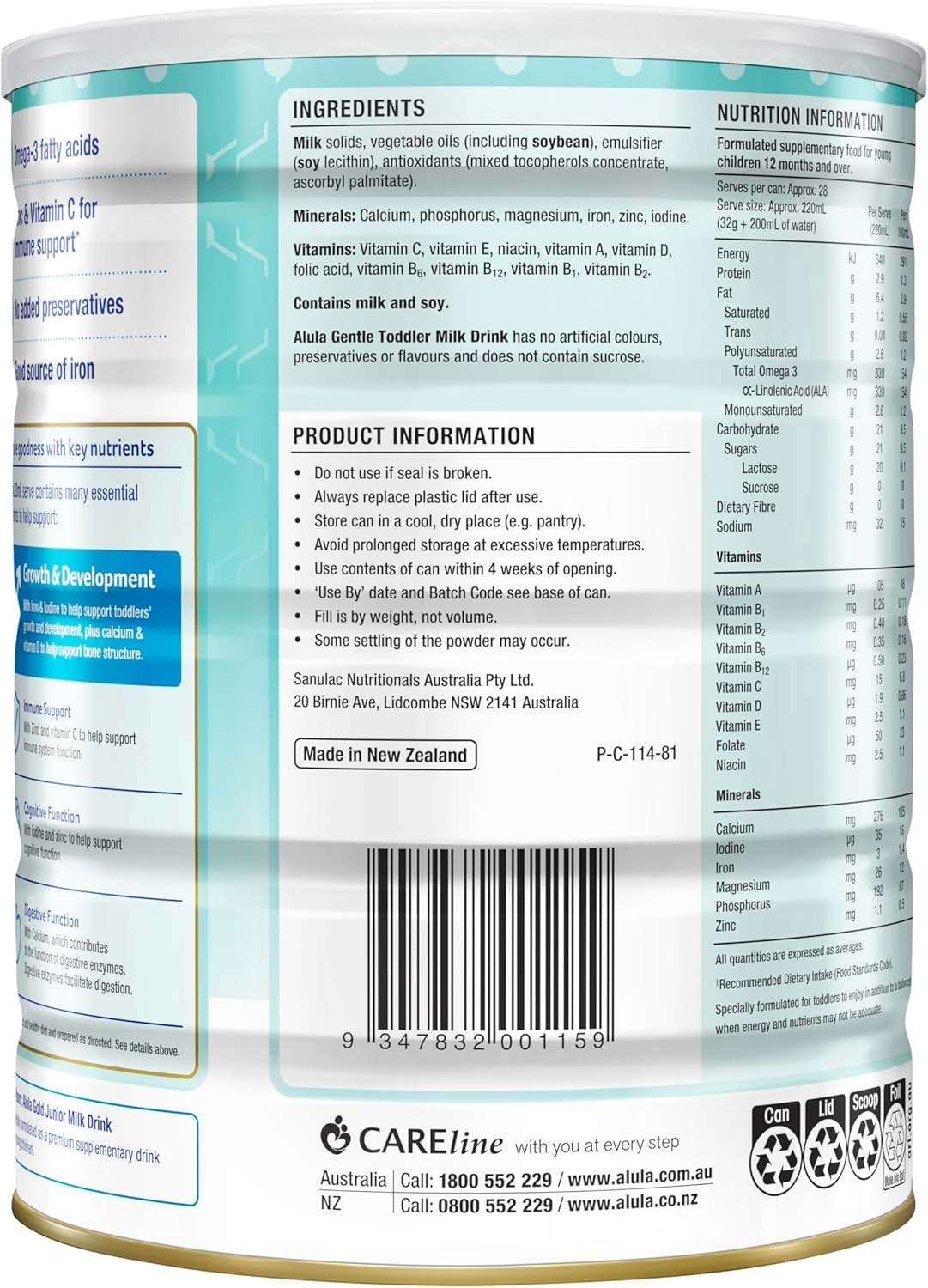 Alula Gentle Stage 3 Toddler Nutritious Milk Drink from 1 Year+ 900G (Pack of 1) image number 2