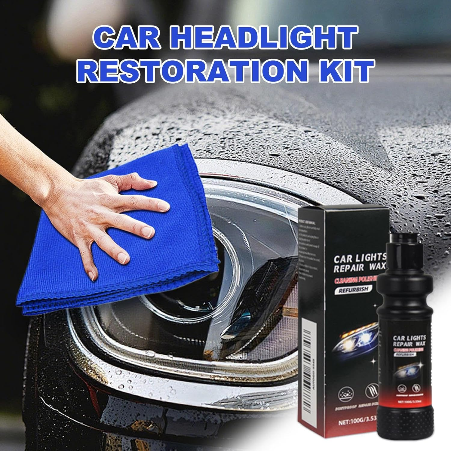 Xasbseulk Car Headlight Cleaner - 120Ml Headlamp Restoration Kit for Scratch Repair,Restorer Automotive Cleaner for Truck RV Refurbishment Drivers Road Trip Restoration Vehicle image number 6