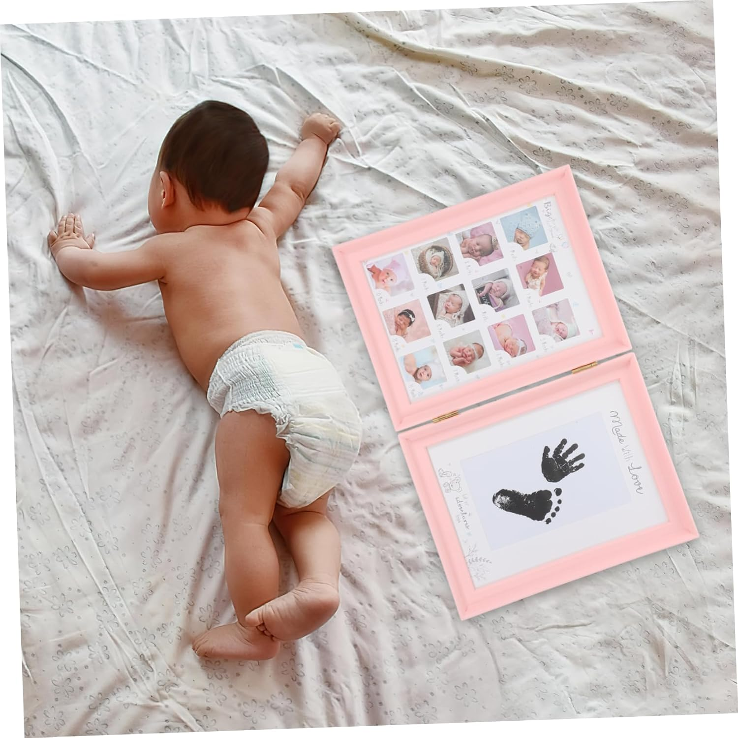 Cabilock Hand and Footprint Kit Handprint Picture Impression Photo Keepsake for Newborns Bi-Fold Compact Tabletop Display Artistic Home Decoration Girls Boys