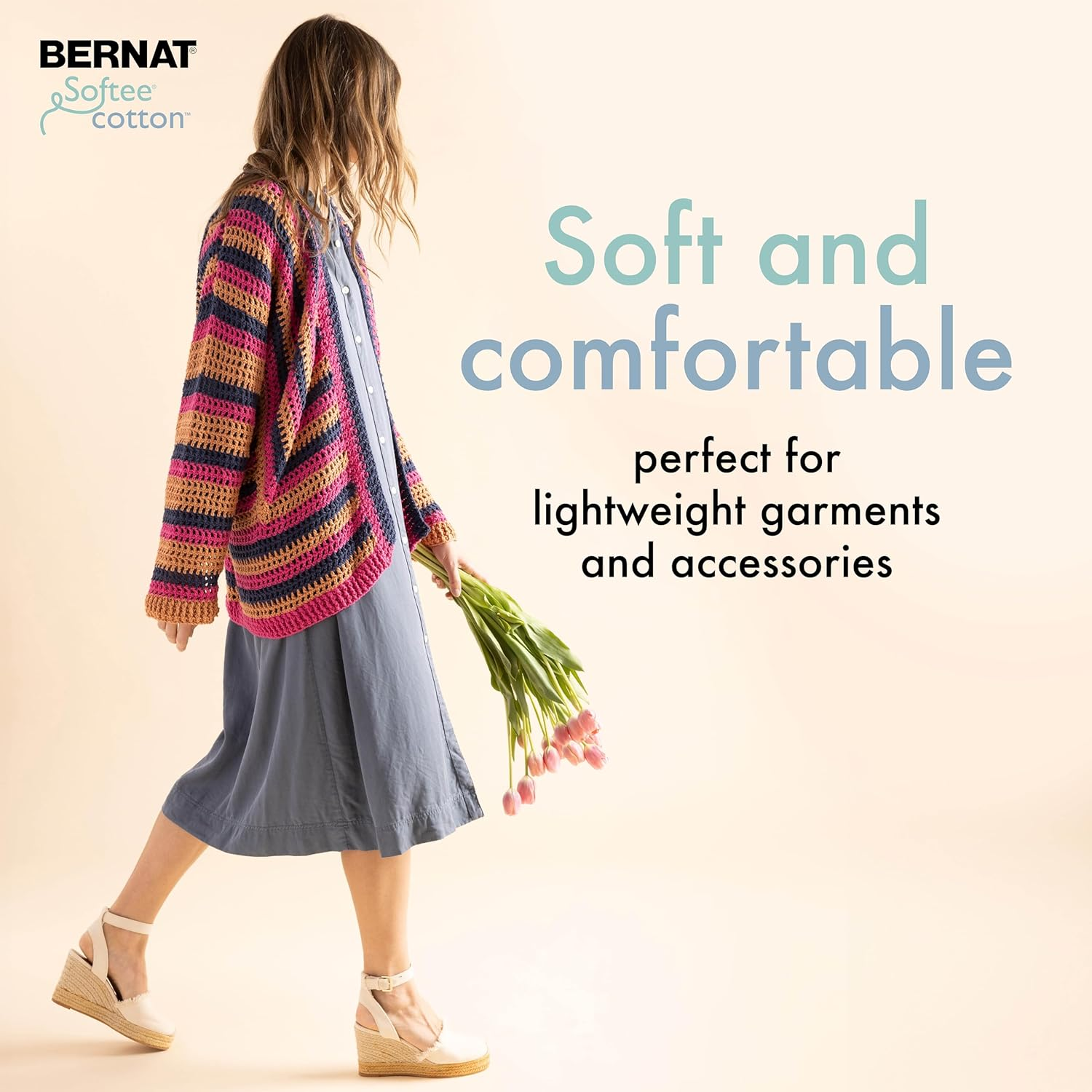 Bernat Softee Cotton Sandstone Yarn - 3 Pack of 120G/4.25Oz - Nylon - 3 DK (Light) - 254 Yards - Knitting, Crocheting & Crafts image number 4