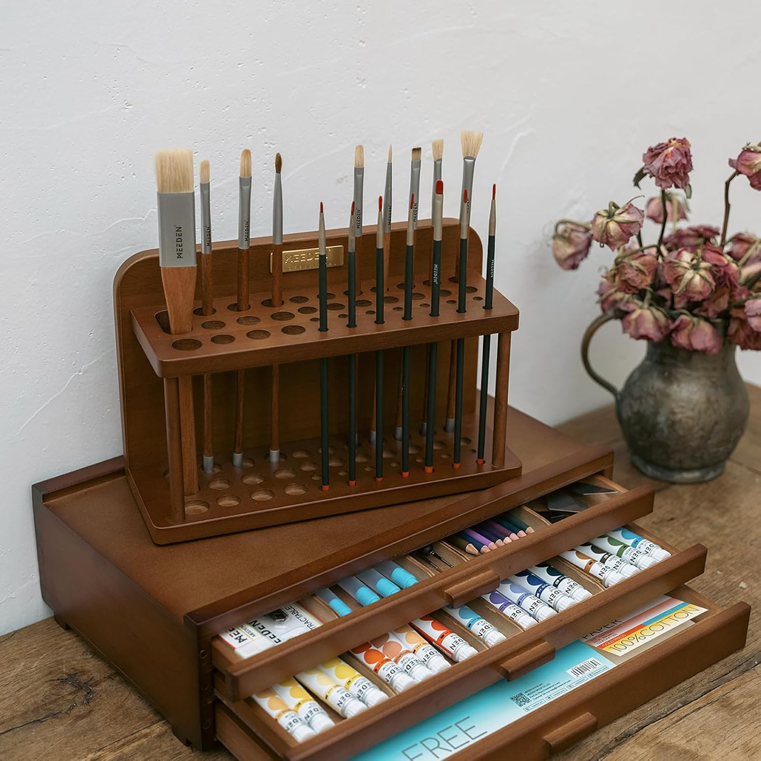 MEEDEN PRO Paint Brush Holder - Wooden Paint Brush Organizer - Paint Brush Holder for Artist - Art Supply Storage for Desk, Arts and Crafts image number 5