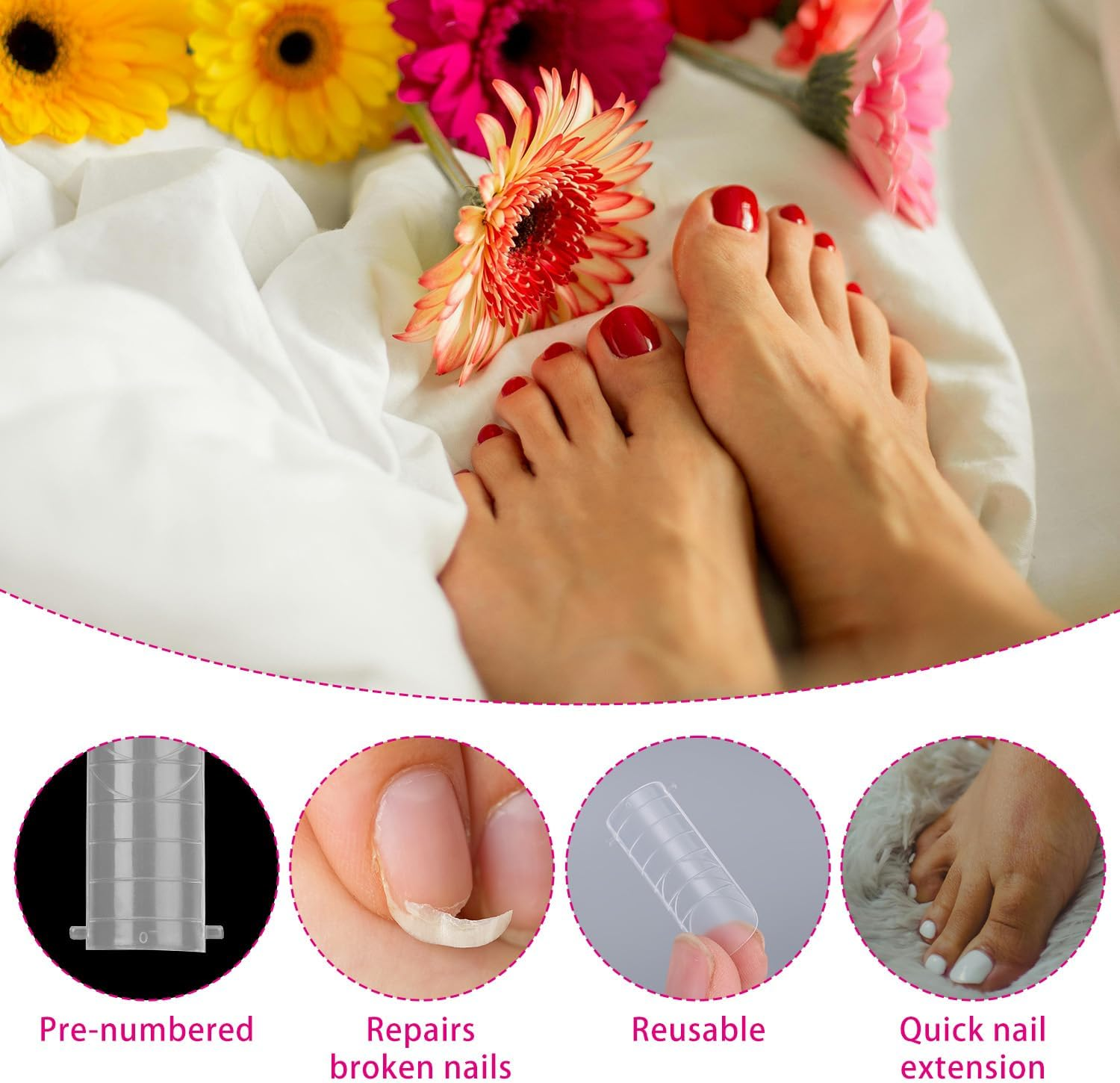 BOXOB 120Pcs Polygel Toenail Forms Kit, 12 Sizes Reusable Toe Dual Forms Nail Extension Molds Full Cover Press on Toe Nail Tips for DIY Home Pedicure & Salon Use(Transparent)