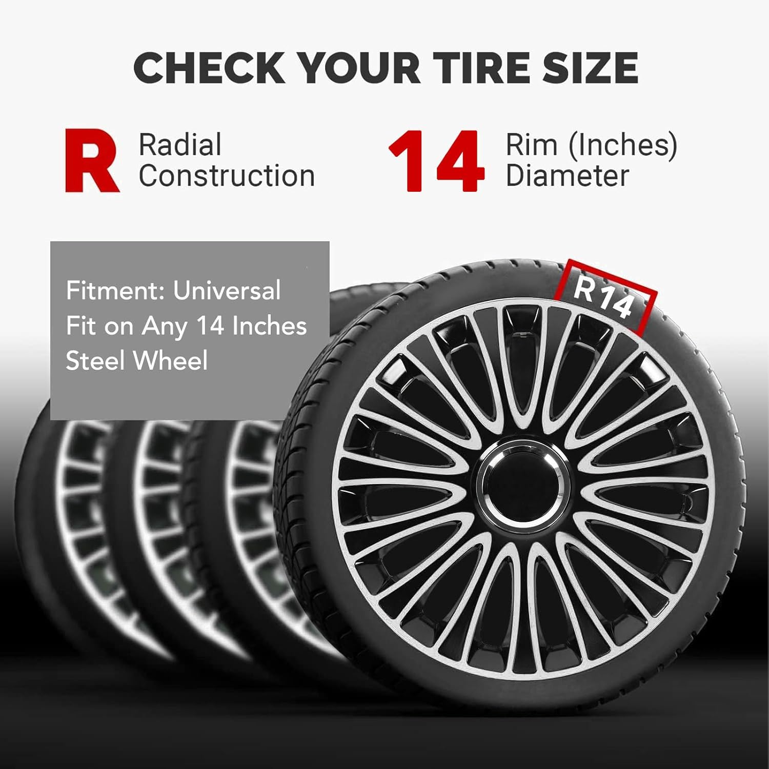 14 Inch Hubcaps Set of 4, 4PCS Hubcaps Snap on R14 Universal Wheel Rim Cover for Cars Trucks SUV image number 6