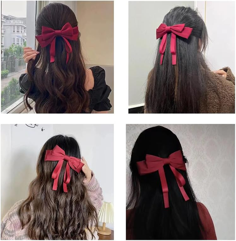 Red Bow Hair Clips for Women and Girls - Large Knot Tassel Ribbon Bowknot Accessories image number 6