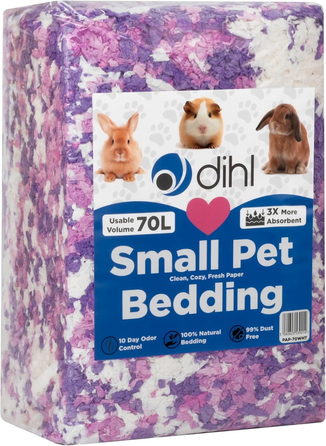 Dihl 70 Litre, Blue, Super Absorbent Paper Bedding for Small Animals. Absorbs 6 Times Its Weight in Liquid. Hamster, Mice, Rat, Rabbit, Guinea Pig Gerbil Cage Substrate &ndash; 70L