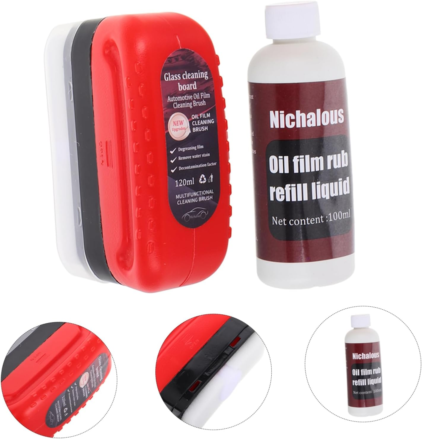 Amosfun Car Oil Film Remover 120Ml 100Ml Refill Automotive Glass Oil Film Cleaner Brush Windshield Car Window Glass Coating Visibility