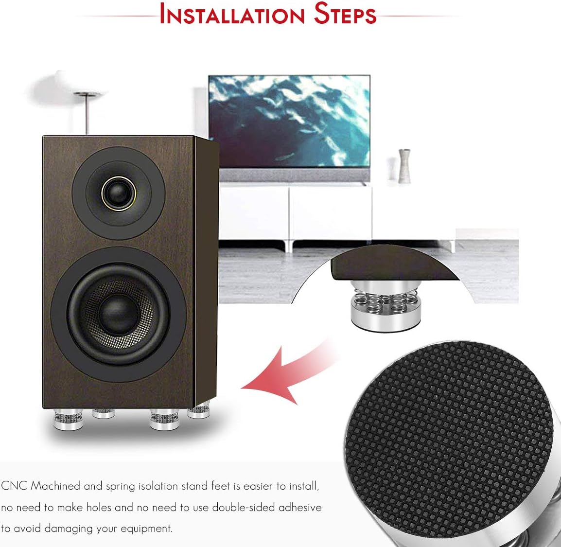 Nobsound 4PCS Silver Aluminum Spring Speakers Spikes Isolation Stand for Hifi Amplifier/Speaker/Turntable/Player