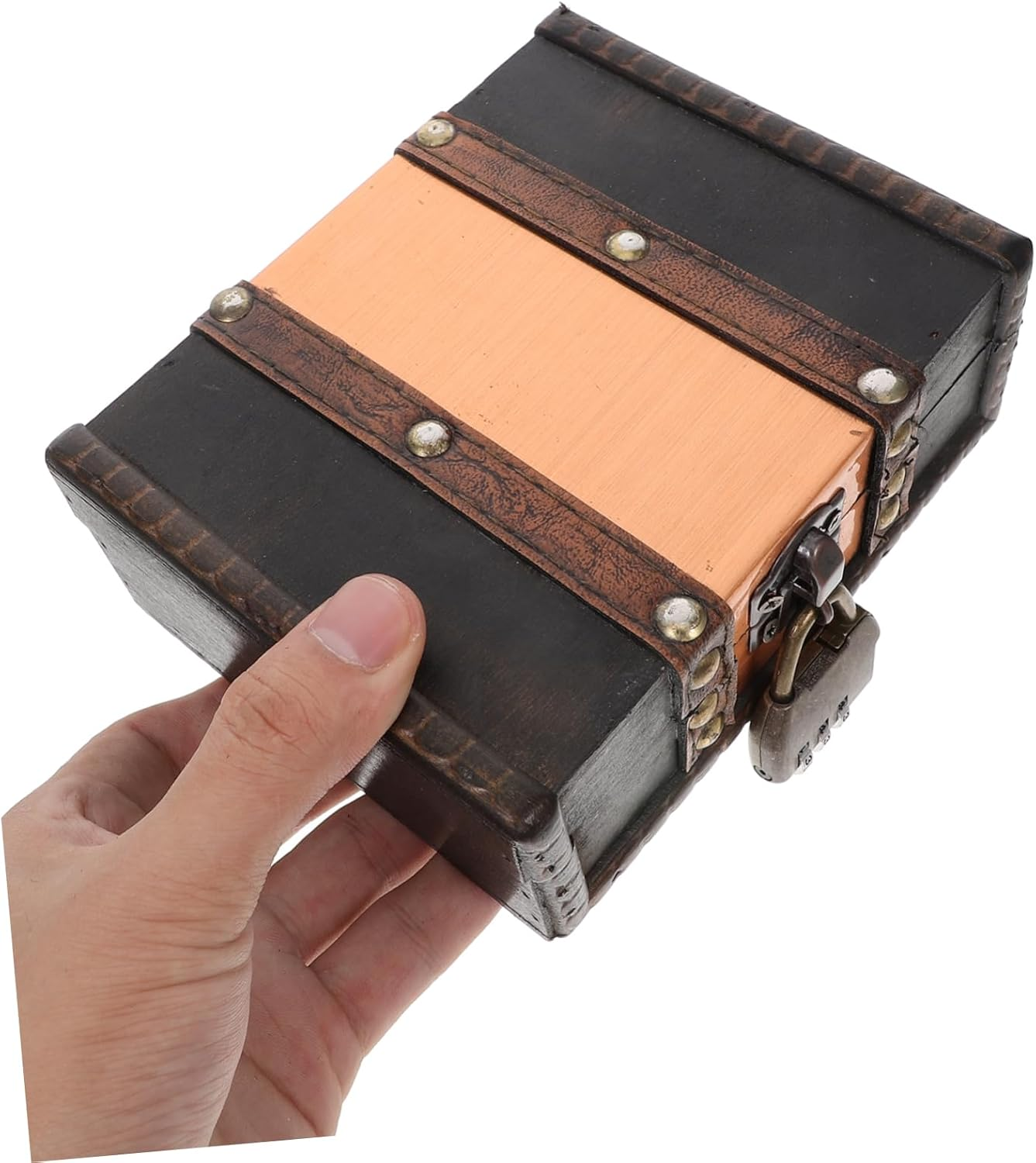 Angoily Vintage Wooden Treasure Chest Decorative Keepsake Box with Lock Retro Storage for Jewelry Documents Trinkets Unique Home Decor Idea image number 2