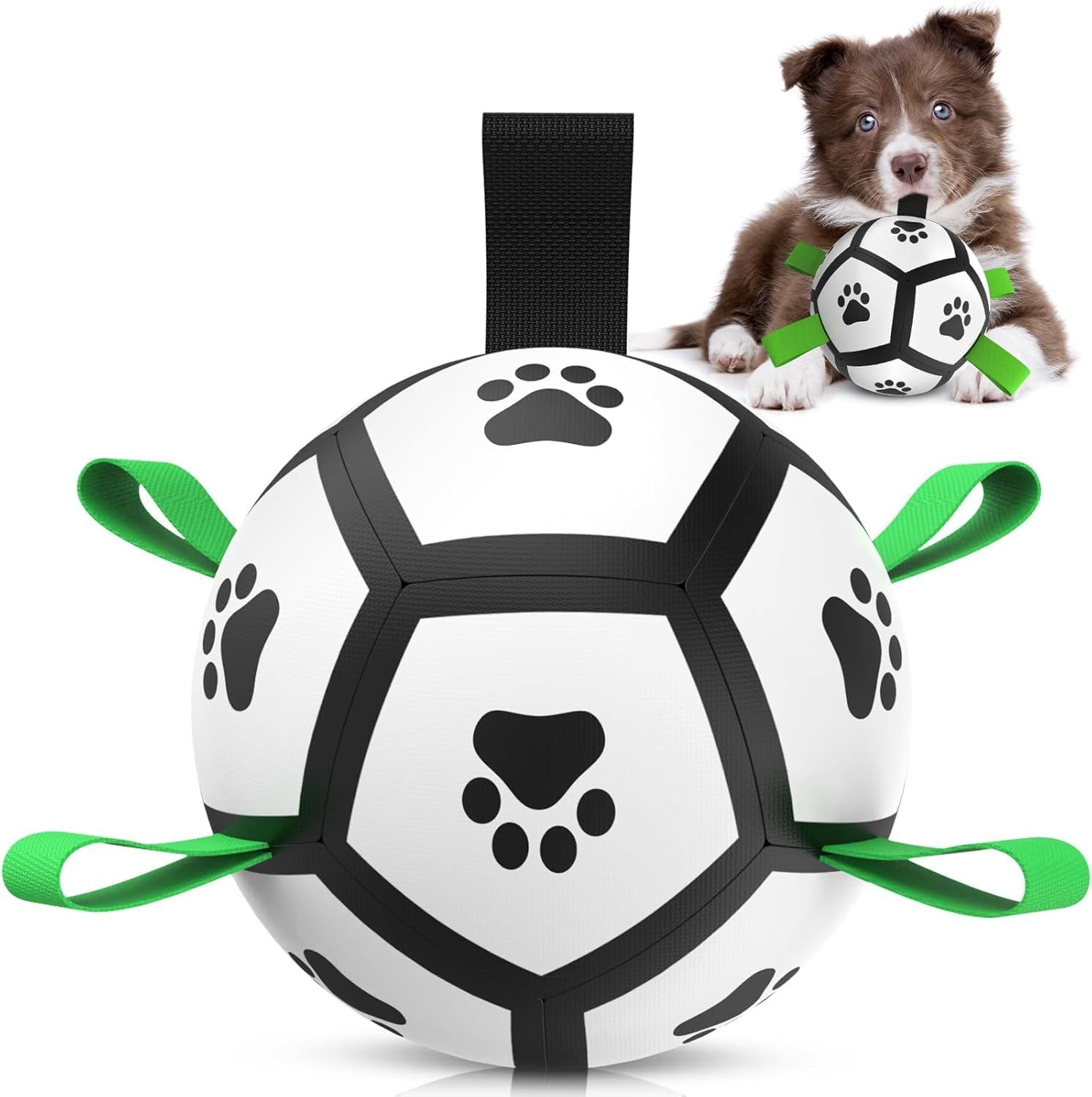 QDAN Dog Toys Soccer Ball with Straps, Interactive Dog Toys for Tug of War, Puppy Birthday Gifts, Dog Tug Toy, Dog Water Toy, Durable Dog Balls World Cup for Small Dogs (Mini) image number 2